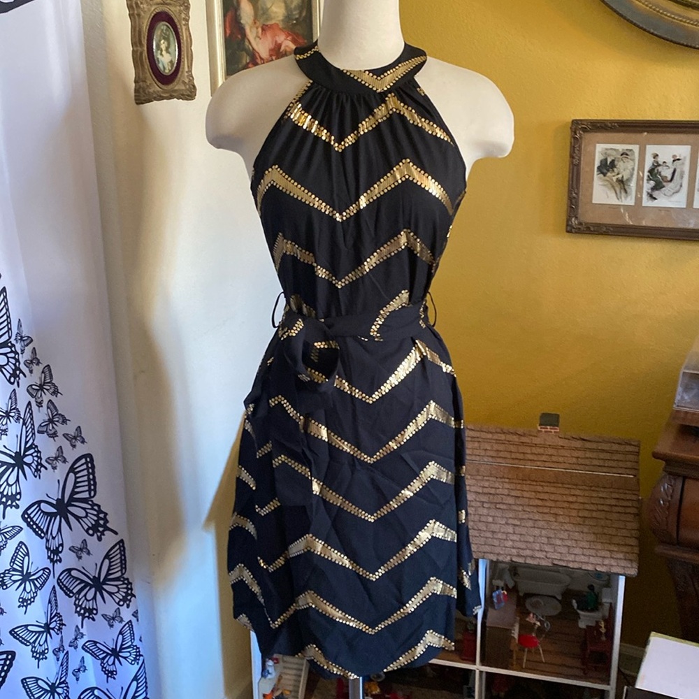 Black and Gold sleeveless mini dress